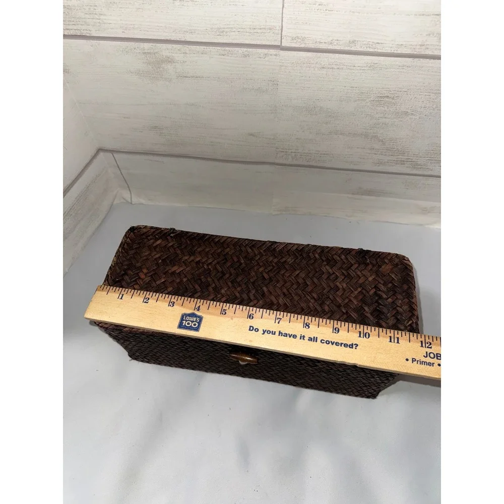 Set of 3 Nesting Woven Seagrass Storage Baskets Dark‎ Brown Rectangle Lidded Box